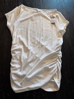 abercrombie kids White Ribbed Side-Ruched Short Sleeve Tee